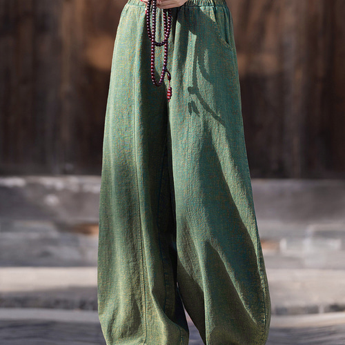 夏新作・レディース綿麻混紡・サンドウォッシュリネンカジュアルパンツ