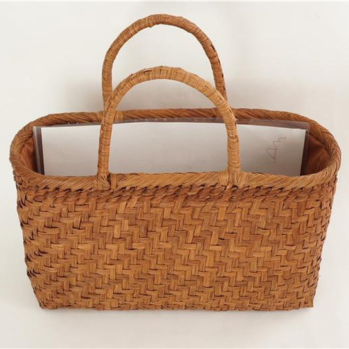 Lサイズ 山葡萄 蔓 かごバック かご 籠 巾着 網代編み 職人の手作り