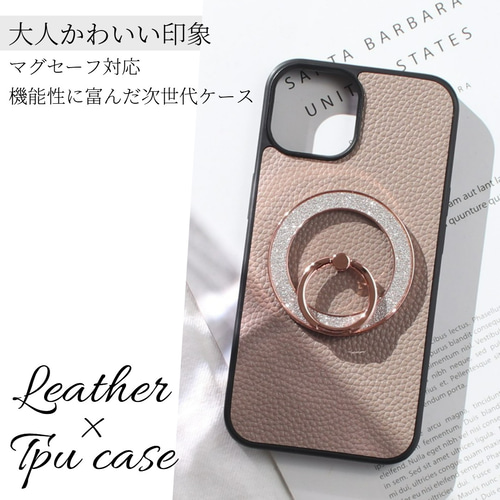 iphone14 ケース レザー マグセーフ 14pro 14promax リング付き