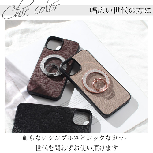 iphone14 ケース レザー マグセーフ 14pro 14promax リング付き
