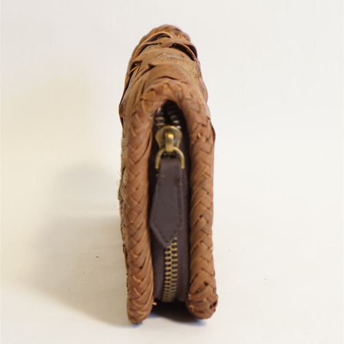 大乱れ編み 長財布 籠 カード入れ レザー ハンドメイド山葡萄 かご