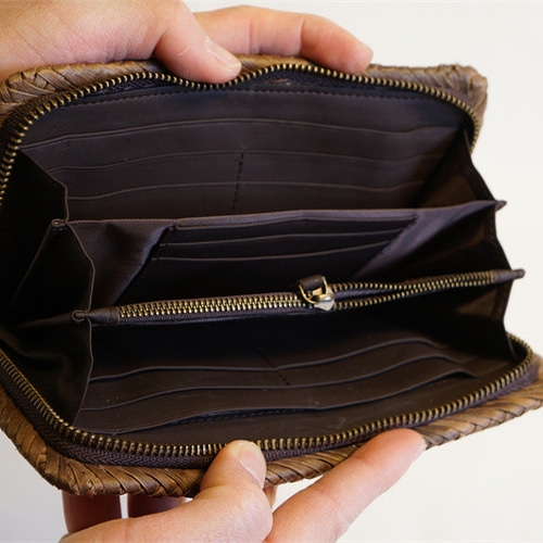 長財布 くるみ 山胡桃木 山葡萄 籠 かごバッグ 網代編 小銭入れ ポーチ  