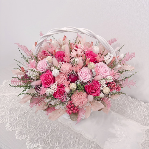 オーダー作品】 豪華 華やかパステルピンク花籠✽ バスケット 花かご