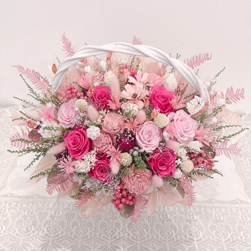 オーダー作品】 豪華 華やかパステルピンク花籠✽ バスケット 花かご