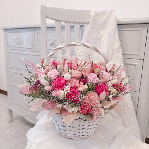オーダー作品 ♡】 豪華 華やかなパステルピンクの花籠
