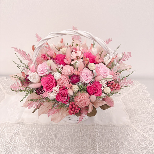 オーダー作品】 豪華 華やかパステルピンク花籠✽ バスケット 花かご