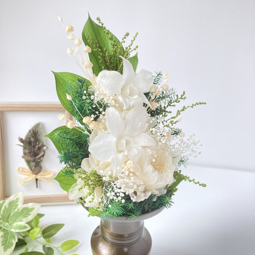 花束タイプ 器なし 仏花】 輪菊とデンファレのプリザーブド