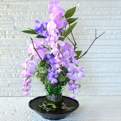 置物 水辺の風景 錦鯉 藤の花 桃色 エポキシ樹脂 和雑貨 インテリア