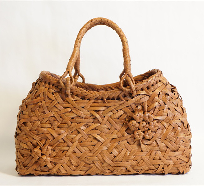 山葡萄 リング取手 籠 バッグ 六角花束嵌入 乱れ編み かごバッグ 19,525円