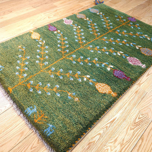 夏の感謝キャン25%OFF】ペルシャ ギャッベ 玄関マット92x60cm ザクロの