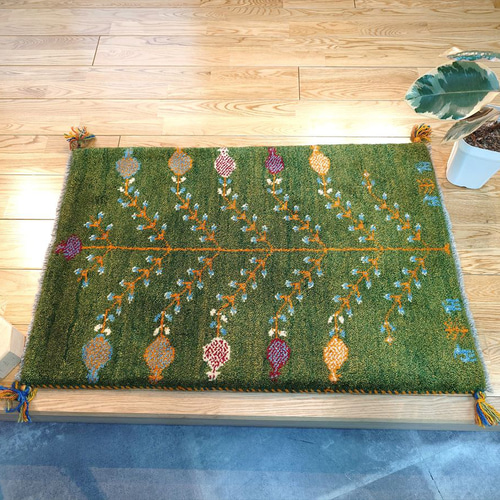 夏の感謝キャン25%OFF】ペルシャ ギャッベ 玄関マット92x60cm ザクロの