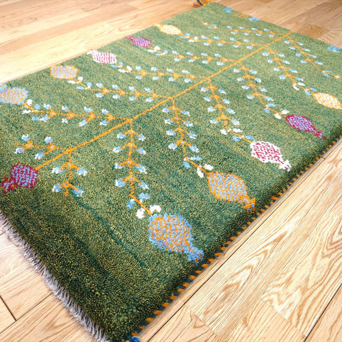 夏の感謝キャン25%OFF】ペルシャ ギャッベ 玄関マット92x60cm ザクロの