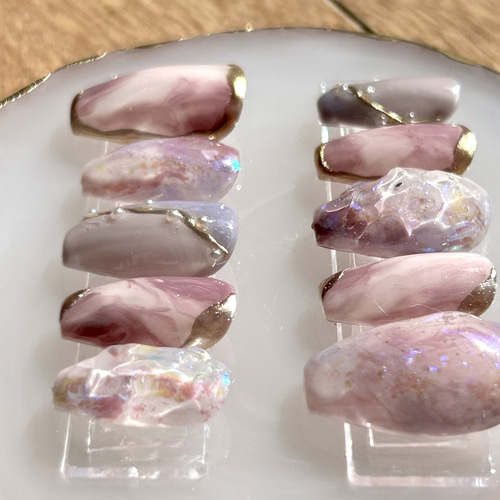 ネイルチップ オーダー ニュアンス うるうる もやもや ぷっくり ネイルチップ サイズオーダー制 うるうる ニュアンス パープル ピンク