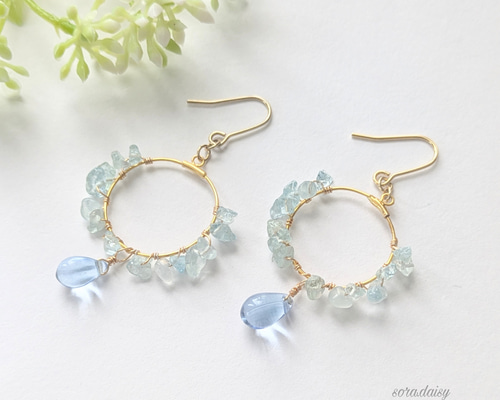 天然石☆夏☆ターコイズ×アクアマリンのピアス14kgf afb92bf74e9f95d6c3b0446a0de56d
