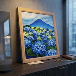 「桐の花咲く妙義」A F8 油絵 油彩画 絵画 アート 風景画 油絵 絵画【青の情景 〜富士と紫陽花の咲く丘〜】油彩画 風景画