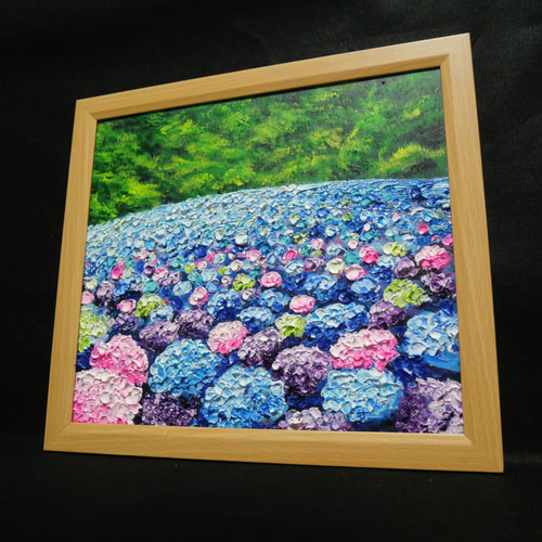 油絵 油彩 油彩画 絵 絵画【紫陽花の池】 絵画 HR 通販