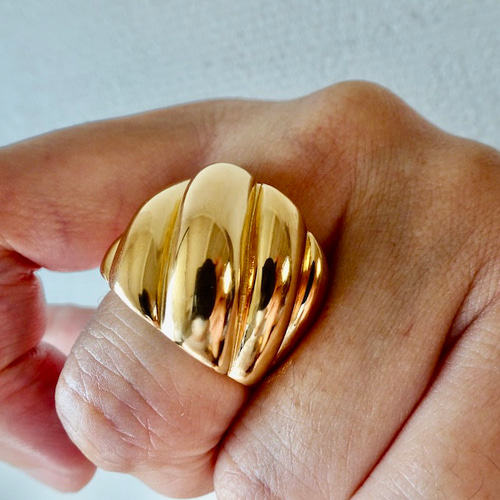 仁尾彫金『ゴールド、ビッグしめ縄リング』ハンドメイド292 指輪 