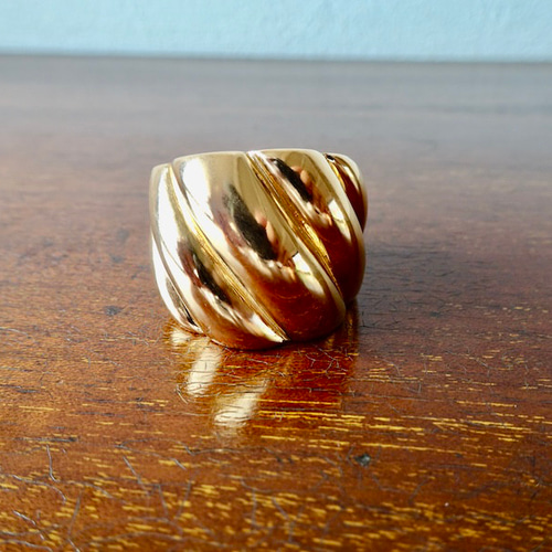 仁尾彫金『ゴールド、ビッグしめ縄リング』ハンドメイド292 指輪 