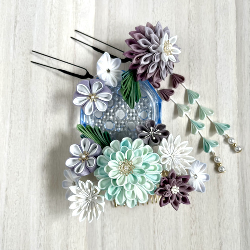 ムラ染絹のつまみ細工髪飾り 七五三 成人式 卒業式 袴 かんざし kaya