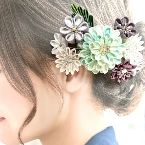 ムラ染絹のつまみ細工髪飾り 七五三 成人式 卒業式 袴 かんざし kaya