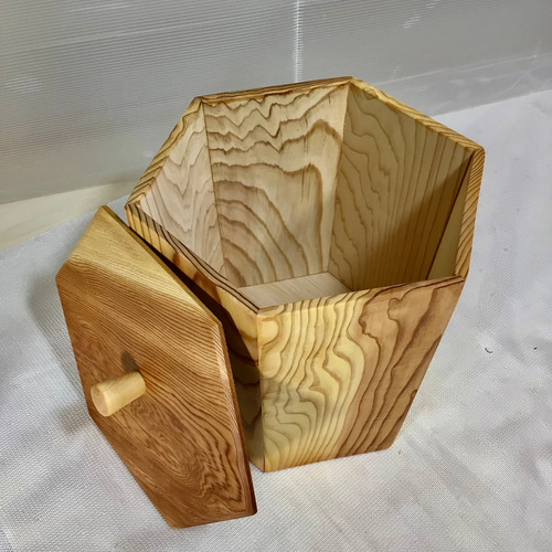 天然木 日本家屋 杉材 六角形ゴミ箱 手造り その他インテリア雑貨