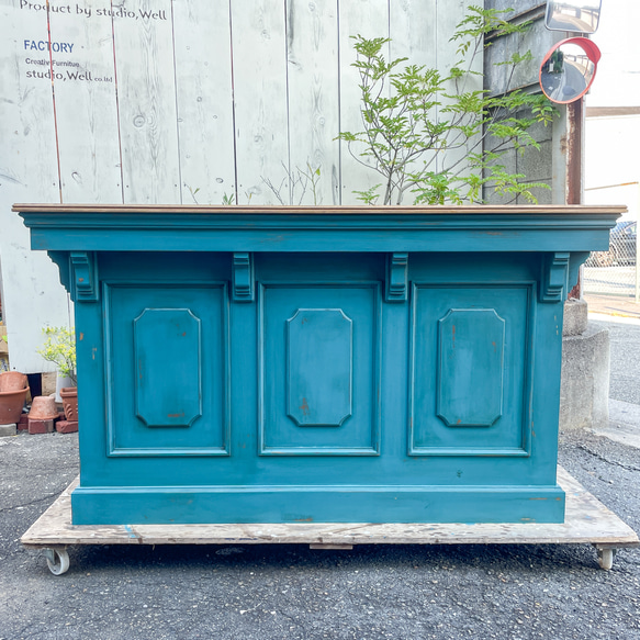 店舗向け受付カウンター L字型レジカウンター アンティークカウンターのオーダーメイド 特注店舗什器 美容室 アパレル 美容室 アパレル