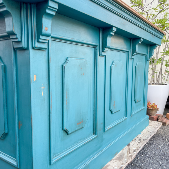 店舗向け受付カウンター L字型レジカウンター アンティークカウンターのオーダーメイド 特注店舗什器 美容室 アパレル 美容室 アパレル