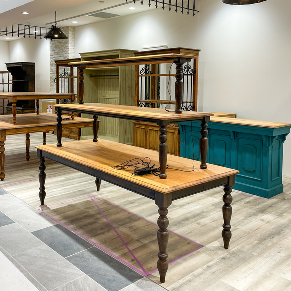 店舗向け受付カウンター L字型レジカウンター アンティークカウンターのオーダーメイド 特注店舗什器 美容室 アパレル 美容室 アパレル