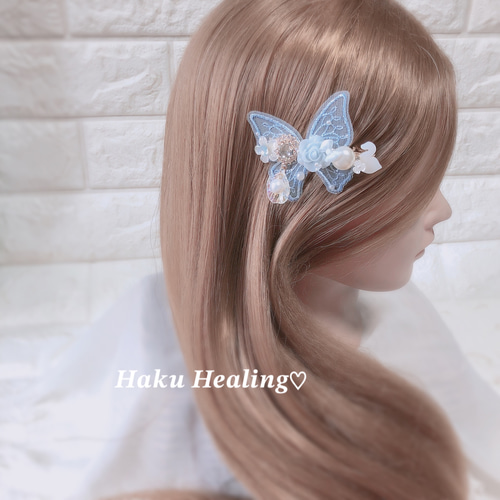 Butterfly レジン ヘアクリップ ドライフラワー 浴衣 夏 ヘア