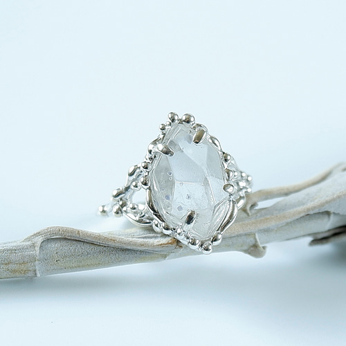 レアストーン～ フローライトインクォーツのデザインリング 12号  