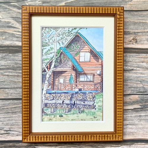 選べる3枚】『安曇野のログハウス』 ポストカード 木 絵 絵画 風景画