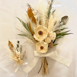 シンプルブーケ ブートニアセット ドライフラワーブーケ ブライダル