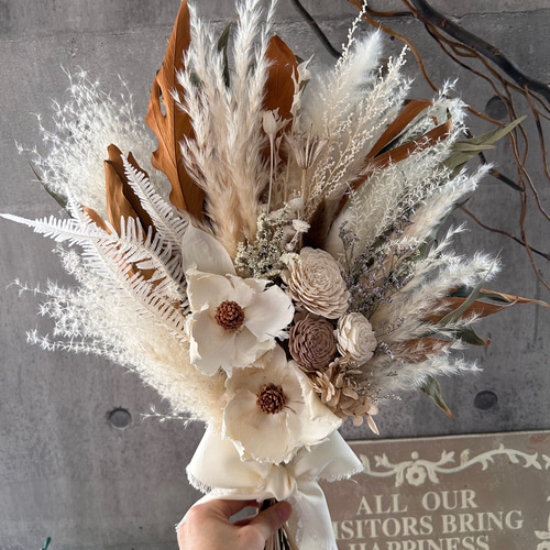 シンプルブーケ ブートニアセット ドライフラワーブーケ ブライダル