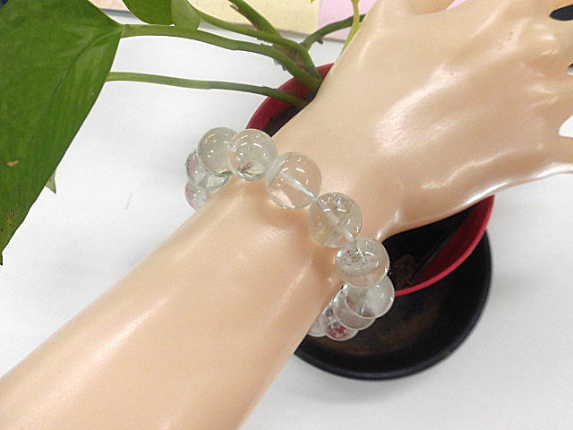 天然石 ホワイトファントム 14.0mm～14.5mm玉ブレスレット 内周19.2cm 　　240101514