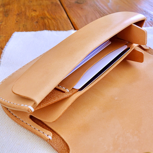 【ロングウォレット】 ナチュラル 総手縫い コンチョ メンズ 本革 長財布 コンチョ巻きロングウォレット ヌメ革長財布 本革トラッカー