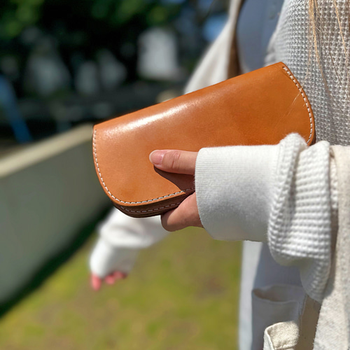 ロングウォレット ヌメ革長財布 本革トラッカーウォレット 曲線