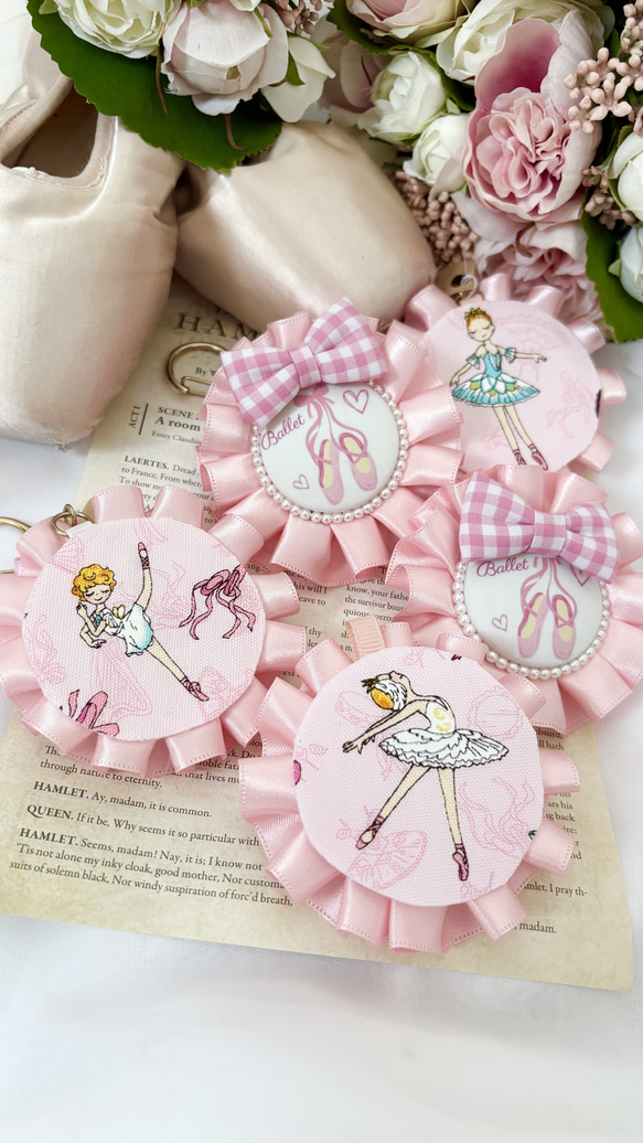 トゥシューズ】ギンガムチェックのリボン付きトゥシューズロゼット