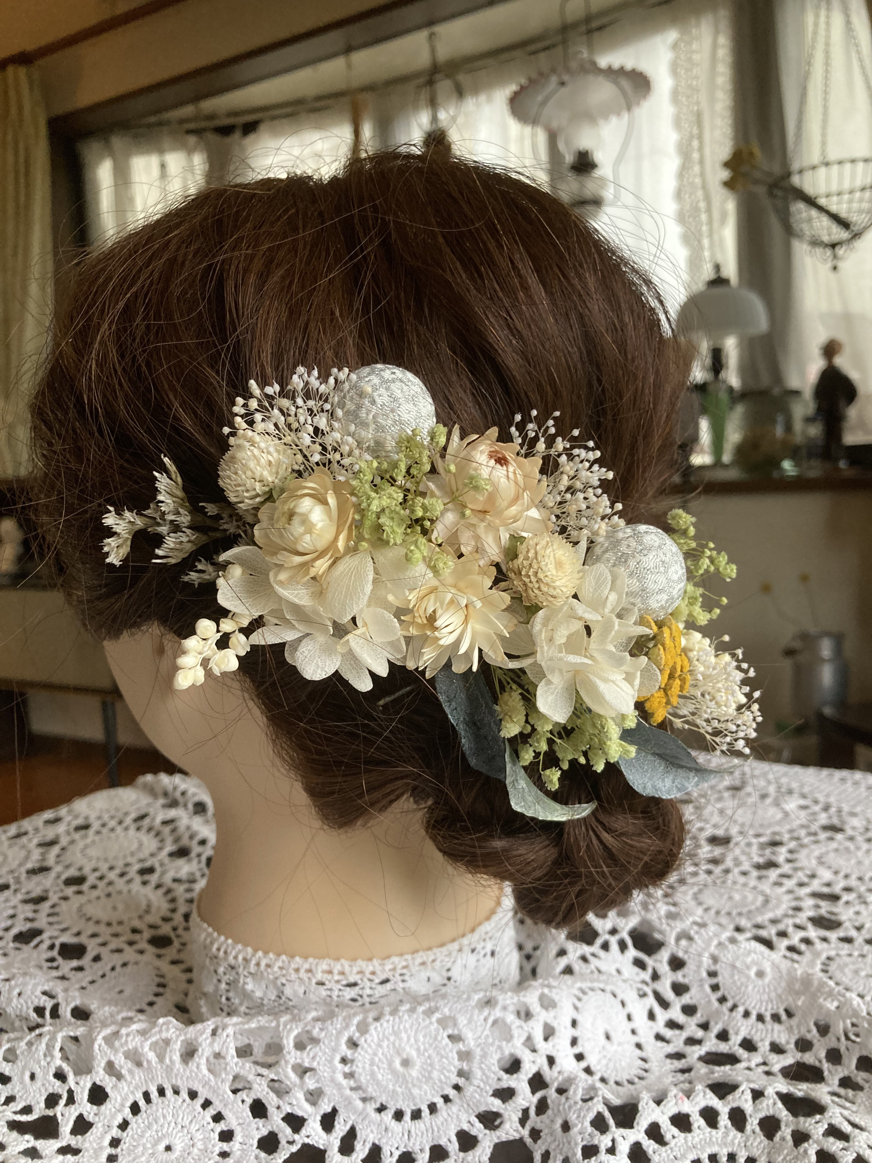 ドライフラワー髪飾り　成人式髪飾り　ヘッドドレス　ヘッドパーツ　no.476