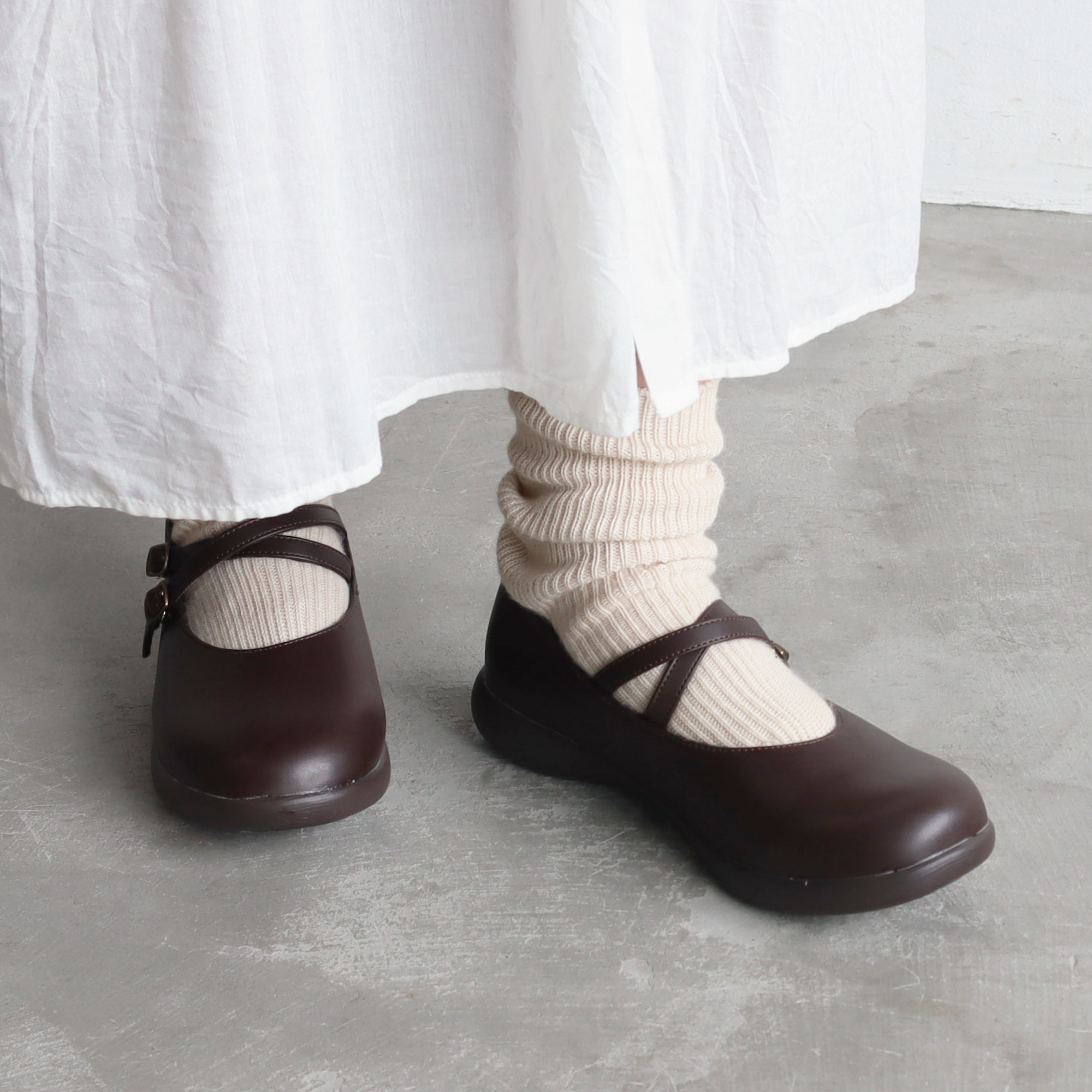 ２wayダブルストラップシューズ |  薄底 甲高 幅広 レディース Nuts world 72518