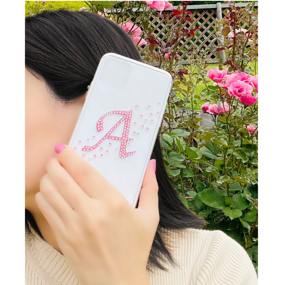 名入れ】イニシャル 誕生石 全機種 スマホケース 高級 スワロフスキー 