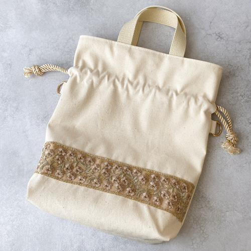 インド刺繍リボン】ハンドメイド 巾着 バック トートバッグ うり 通販