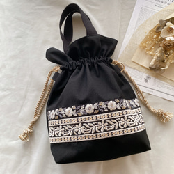 インド刺繍リボン】ハンドメイド 巾着 バック トートバッグ うり