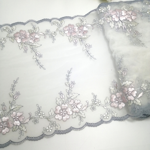 1m 花柄 刺繡 両山 チュールレース ハンドメイド 生地 手芸 素材 