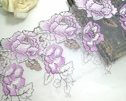 高品質❣ 1m 大きい花柄 刺繍 チュールレース ハンドメイド 生地 手芸