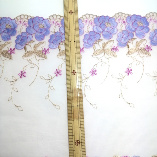 2m 紫 花柄 フラワー チュールレース ハンドメイド 生地 手芸 素材