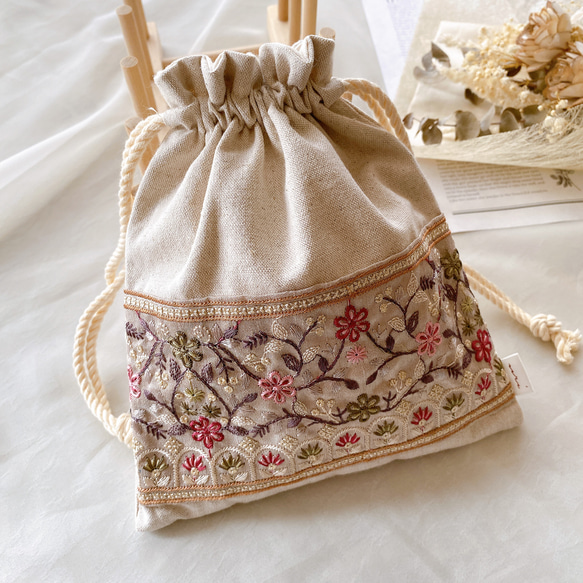 ビッグ割引 インド刺繍リボン】巾着 通販｜Creema うり 巾着袋 ポーチ 財布・ケース・小物入れ