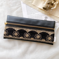 クォーツ　no.384 no.383 牛革ペンケース　インド刺繍リボン ギフトシリーズ ペンケース / インド刺繍 / 刺繍リボン / 小物