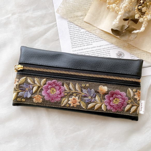 インド刺繍リボン】ハンドメイド ペンケース ポーチ ペンケース うり
