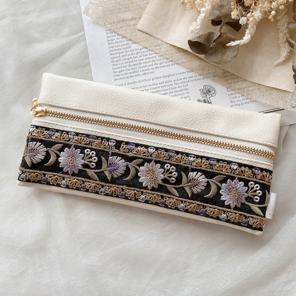 インド刺繍リボン】ハンドメイド ペンケース ポーチ ペンケース