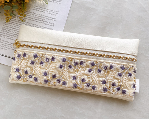インド刺繍リボン】ハンドメイド ペンケース ポーチ ペンケース